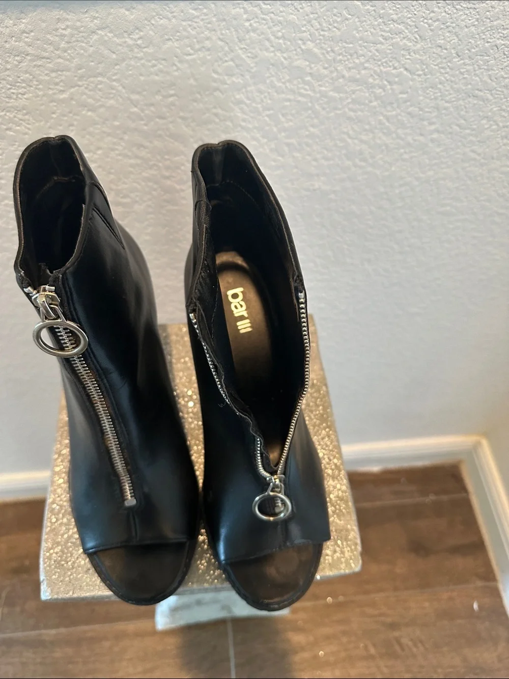 Bar III Black Peep-Toe Front-Zip Ankle Booties
